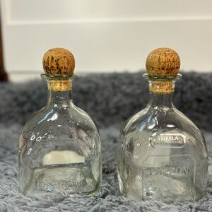 2 pack Patrón Tequila Glass Bottles w/ Cork Stoppers Empty Bar Decor Craft